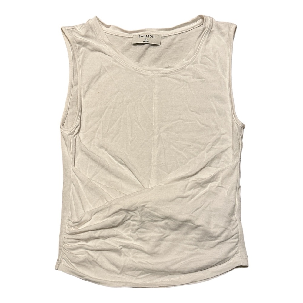 Aritzia Babaton White Ruched Tank Top Sleeveless Stretch Minimalist Basic Sz XS